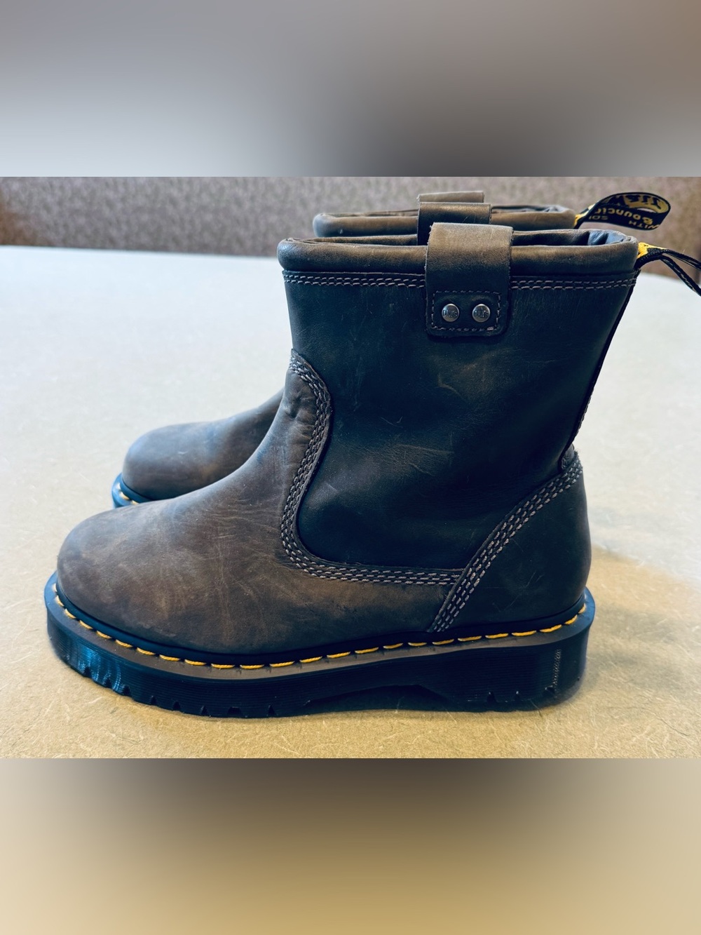Dr Martens Anistone Lo Charcoal Leather Biker Moto Boots Women’s 8